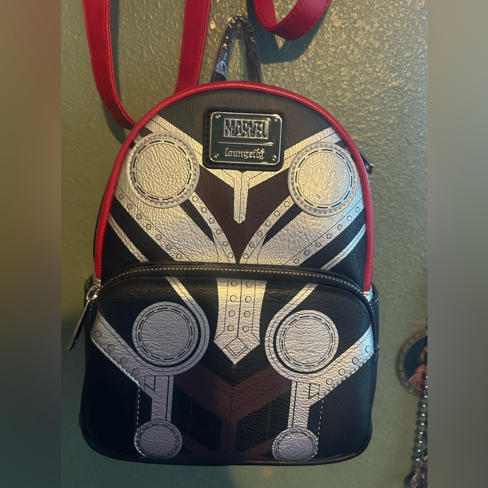 Loungefly Black & Silver Thor Helmet Mini Backpack with Red Trim